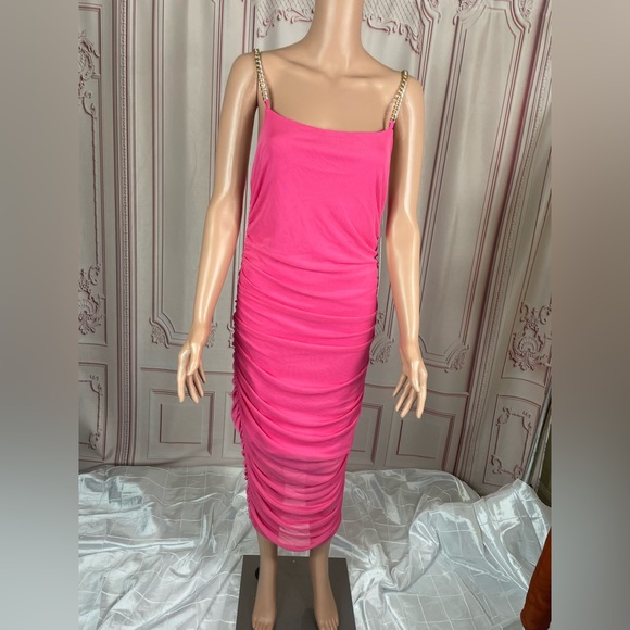 ALMOST FAMOUS Womens Pink Chain Strap Sleeveless Midi Sheath Dress Juniors XL - Picture 2 of 13